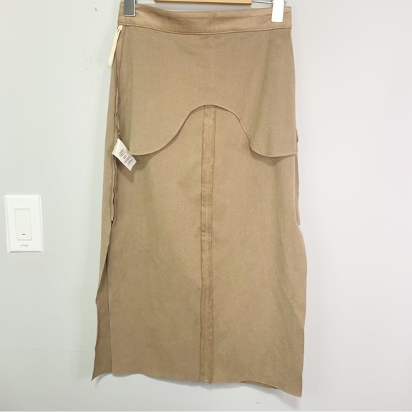ARITZIA Wilfred Faux Suede Midi Pencil Slit Tan/Camel Skirt Size 2 - Picture 10 of 13